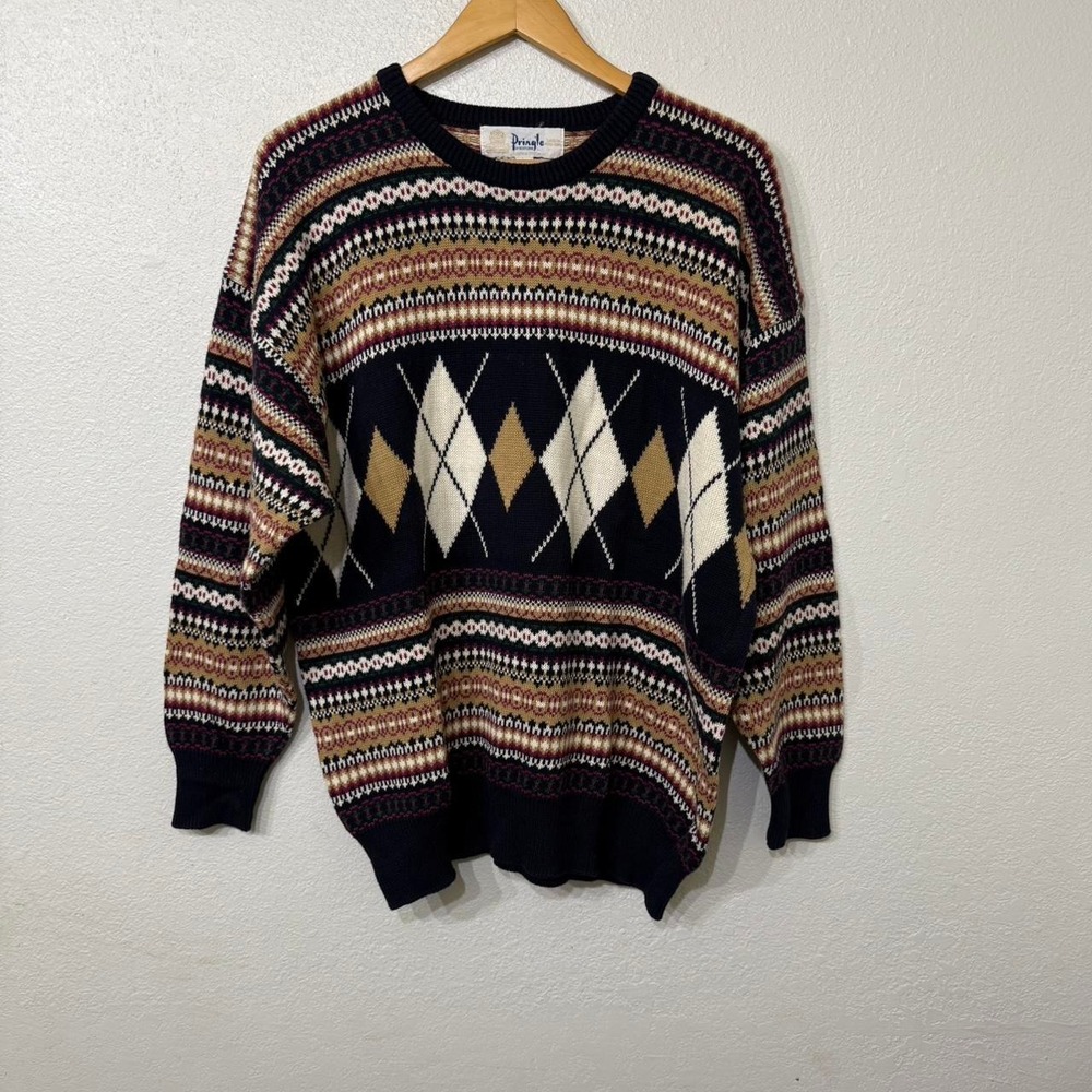 Pringle of Scotland vintage‎ argyle sweater in black and white